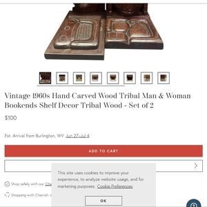 Vintage 1960's Hand Carved Tribal Wooden Bookends/ TIKI